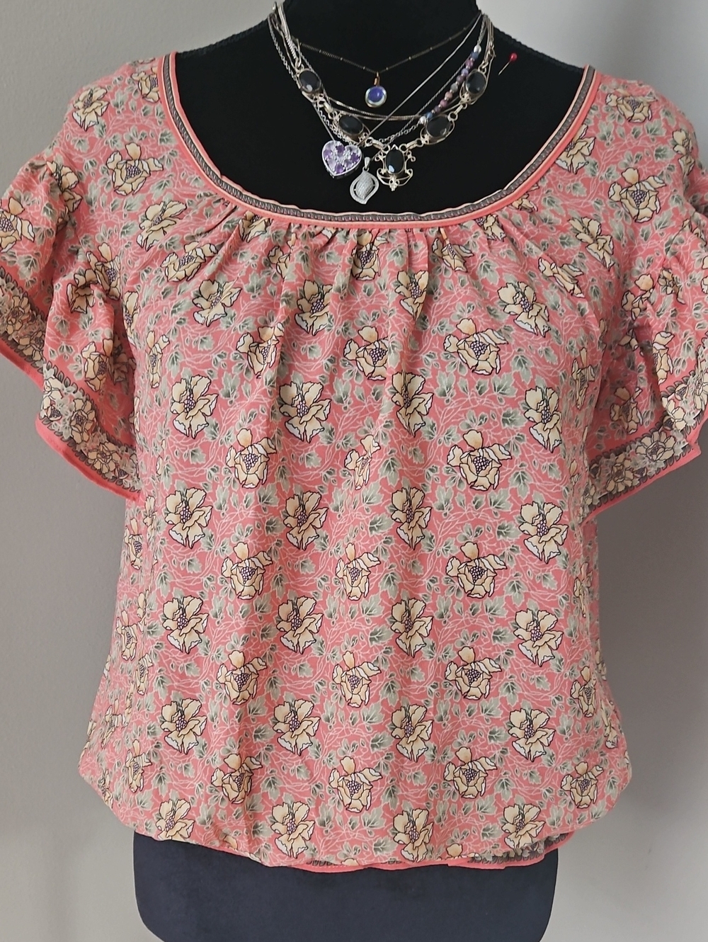 Max Studio Coral Floral Short-Sleeve Peasant Blouse